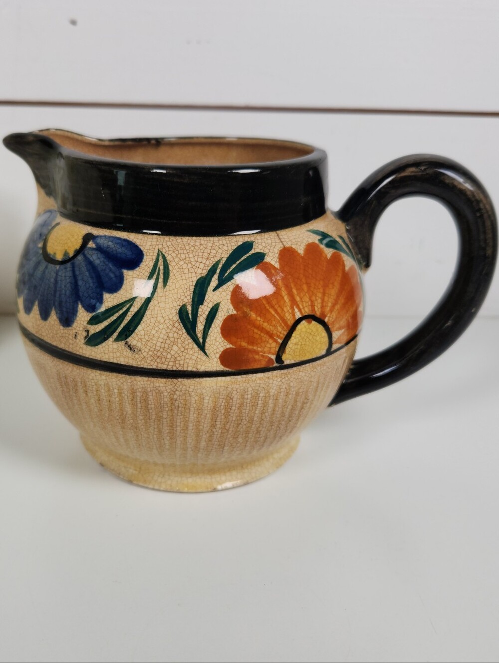 Vintage Heavily Stained & Crazed Floral Milk Pitcher 4.5"| Country Farmhouse